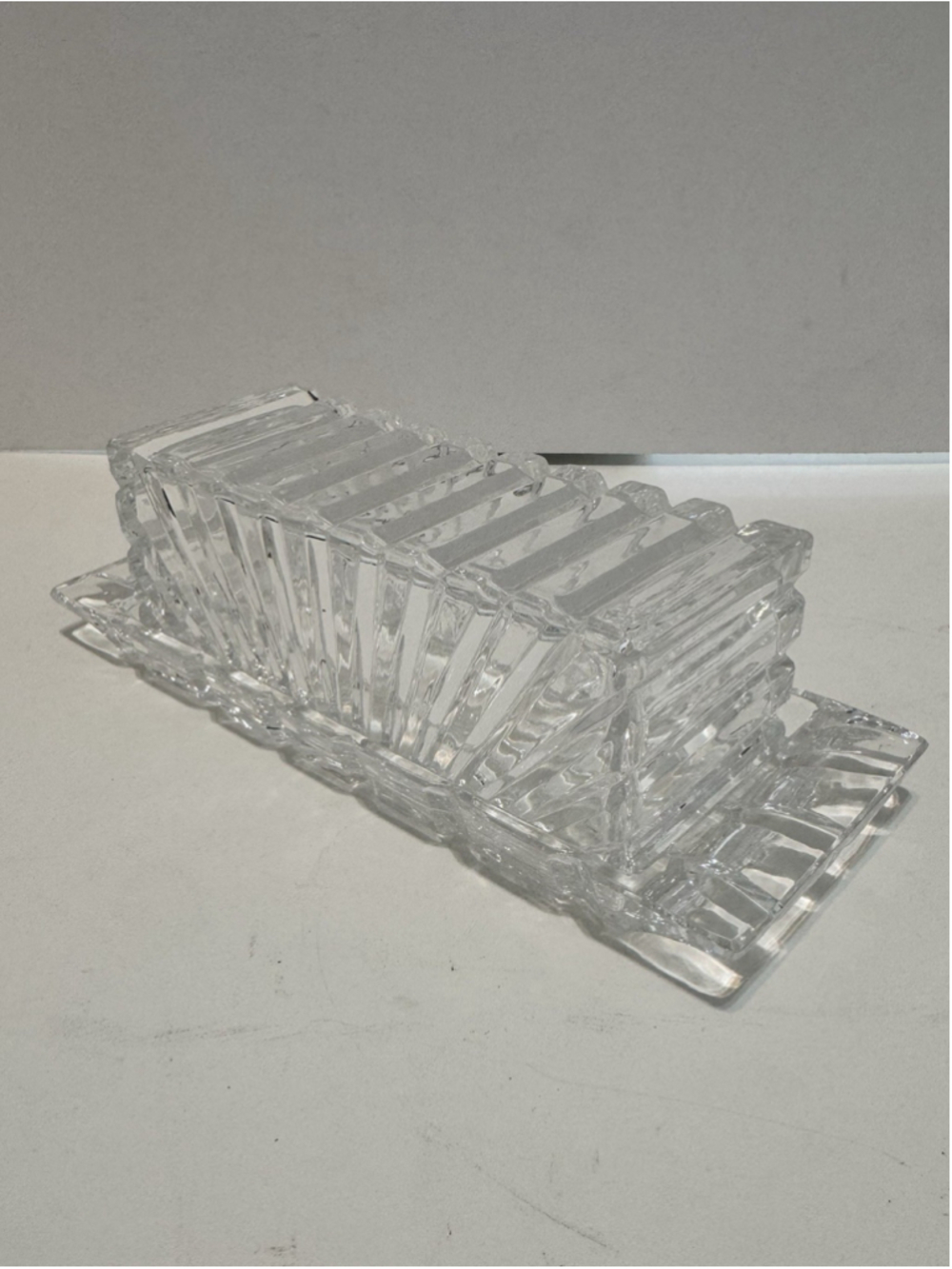 Heavy Vintage Crystal Ribbed Butter Dish & Lid Alexandria Covered Butter Dish